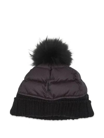 Pre-owned Fendi Ff-jacquard Fur-trim Beanie Hat In Purple