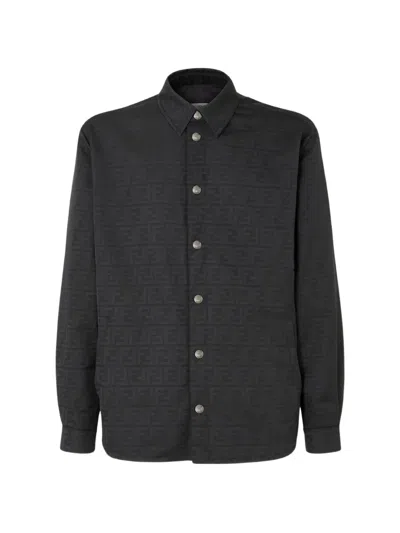 Fendi Blouson In Nylon Jacquard Ff Zucca Nero In Black