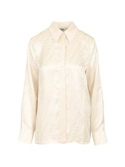 Fendi Ff-jacquard Silk Shirt In Neutral