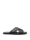 Fendi Crossed X-strap Calfskin Slide Sandals In Black