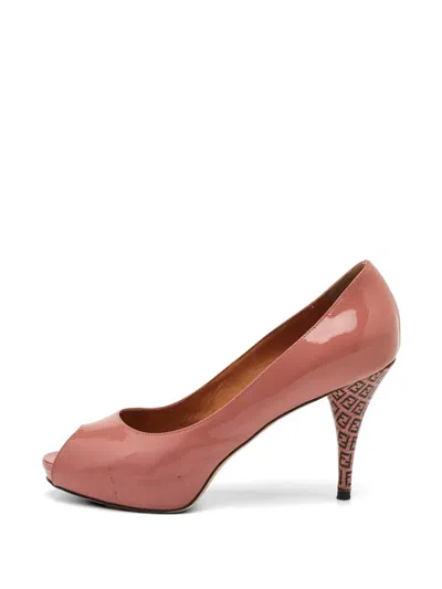 Pre-owned Fendi Ff-logo Peep-toe Pumps In Pink