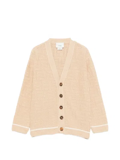 Fendi Kids' Ff-logo Pointelle-knit Cardigan In Neutral