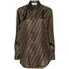 Fendi Silk Shirt With Curved Hem And Fabric-covered Buttons In Brown