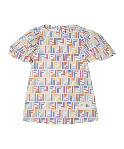 Fendi Ff-logo Puff-sleeve Dress In Multi