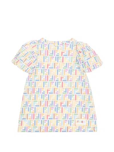 Fendi Babies' Ff-logo Puff-sleeve Dress In White