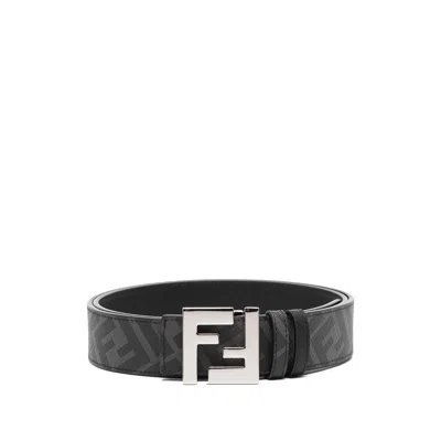 Fendi Ff-logo Reversible Leather Belt In Black