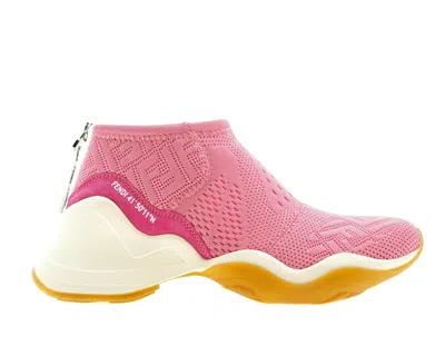 Pre-owned Fendi Ffluid Sneakers High-tech Jacquard Pink Size 38.5 In White