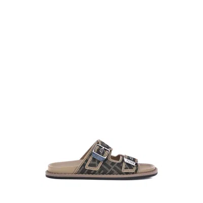 Fendi Ff-monogram Calf Leather Sandals In Brown