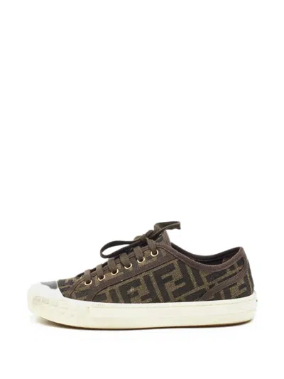 Pre-owned Fendi Ff-motif Domino Sneakers In Brown