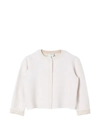 Fendi Kids' Ff-motif Long-sleeve Cardigan In White
