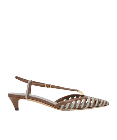 Fendi Ffold Brown And Matcha Green Leather Low-heeled Slingbacks
