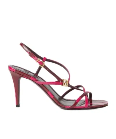 Fendi Ffold Burgundy And Fuchsia Hagfish Leather High-heeled Sandals In Pink