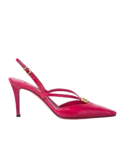 Fendi Ffold Fuchsia Hagfish Leather High-heeled Slingbacks In Multi