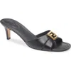 Fendi Fold Leather Kitten-heel Sandals In Black