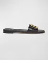 Fendi Ffold Leather Flat Sandals In Black