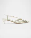 Fendi Ffold Leather Kitten-heel Slingback Pumps In Bianco Set Real Sage