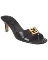 Fendi Fold Leather Kitten-heel Sandals In Black