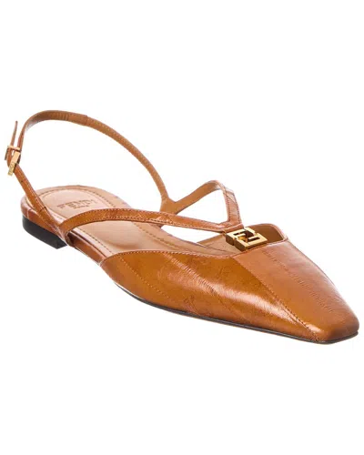 Fendi Ffold Leather Slingback Flat In Brown
