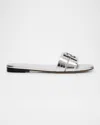 Fendi Ffold Metallic Leather Sandals In Silver