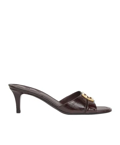 FENDI BROWN EEL LEATHER MEDIUM-HEELED SANDALS
