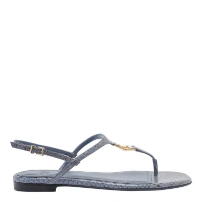Fendi Ffold Snakeskin Sandal In Silver