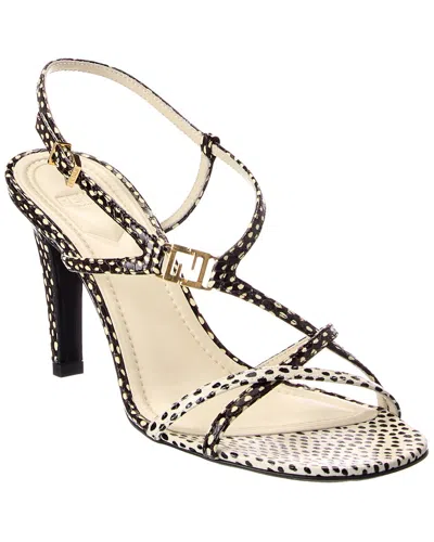 Fendi Ffold Snake-embossed Leather Sandal In Brown
