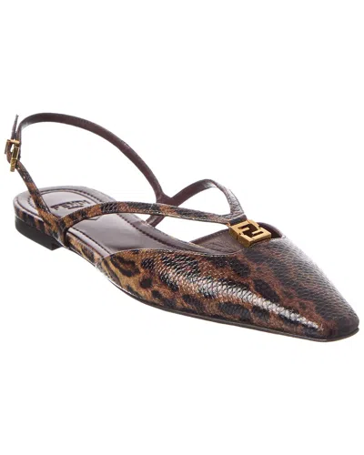 Fendi Ffold Snakeskin Slingback Flat In Brown