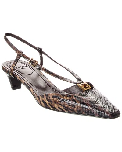 Fendi Ffold Snakeskin Slingback Pump In Brown