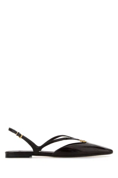 Fendi Ffolk Leather Slingback Ballets In Black