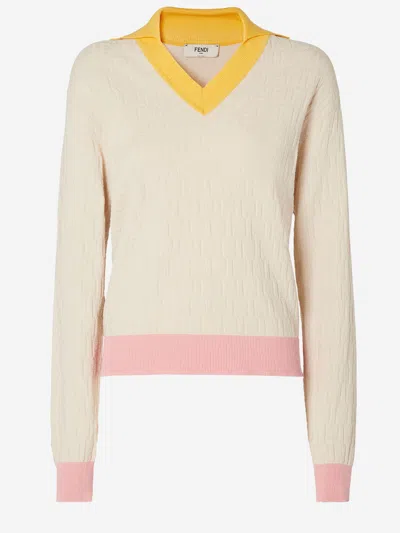 Fendi Ff-pattern Colour-block Sweater In Neutral