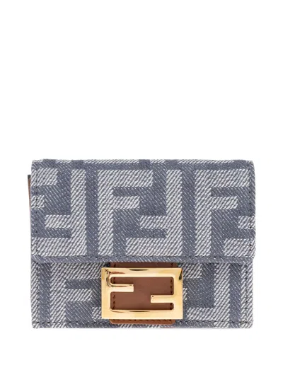 Fendi Ff-pattern Tri-fold Wallet In Gray