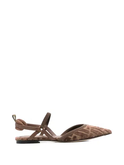 Pre-owned Fendi Ff-patterned Slingback Pumps In Brown