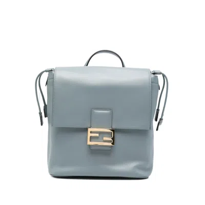Fendi Ff-plaque Backpack In Blue