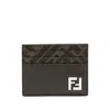 Fendi Ff Logo Plaque Leather Cardholder In Brown