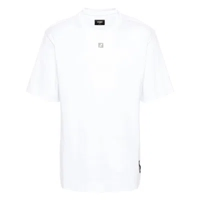 Fendi Ff-plaque Cotton T-shirt In White