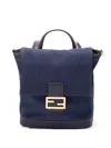 Fendi Ff-plaque Denim Backpack In Blue