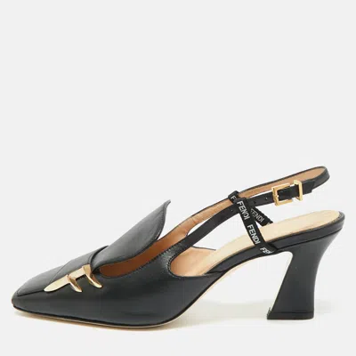 Pre-owned Fendi Ffreedom Size 37 Black Leather Slingback Pumps