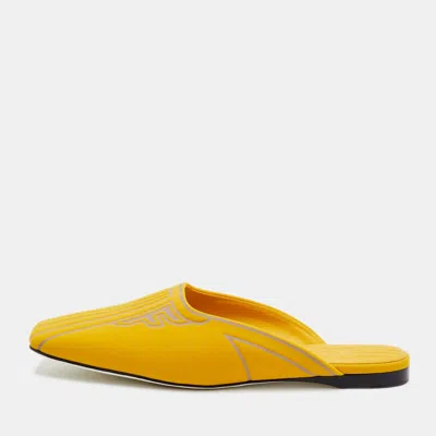 Pre-owned Fendi Ffreedom Size 37 Yellow Neoprene Flat Mules