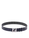 Fendi Reversible Leather And Ff Fabric Belt In Blue