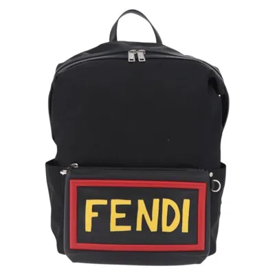 Pre-owned Fendi Fiend Nylon With Printed Leather Black Nylon Backpack Bag ()