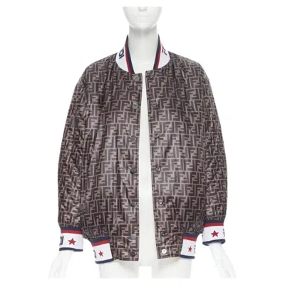 Pre-owned Fendi Fila Reversible Colorblocked Silk Zucca Monogram Bomber Jacket It38 Xs In Gray