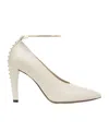 Fendi Almond Beige Pointed Pumps With Metallic Embellishments In White