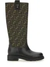 Fendi Tall Boots With Signature Monogram Pattern And Branded Detailing In Black