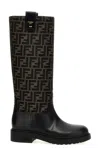 Fendi Tall Boots With Signature Monogram Pattern And Branded Detailing In Black