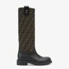 Fendi Filo Leather And Ff Jacquard Fabric Boots In Black