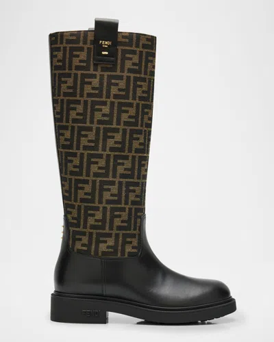 FENDI FILO FF CANVAS & LEATHER KNEE-HIGH BOOTS