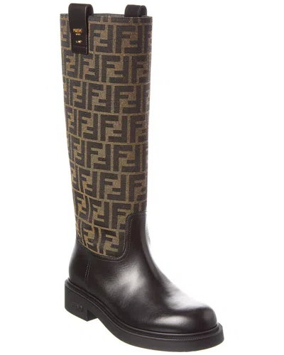Fendi Filo Ff Jacquard Canvas & Leather Knee-high Boot In Black