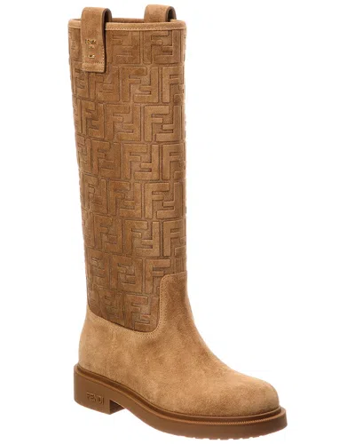 Fendi Filo Ff Suede Knee-high Boot In Brown
