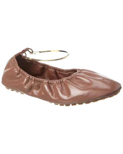 Fendi Filo Leather Ballerina Flat In Brown