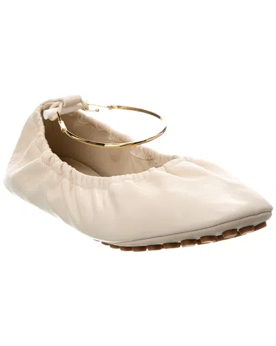 Fendi Filo Leather Ballerina Flat In White
